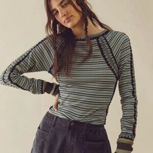 Free People Sunny Day Cuff Colorful Striped Printed Crochet Top XL